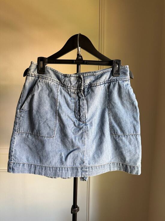 Vintage Dresses & Skirts - Vintage Denim Skort Light Wash Y2K 90s A-Line Jean Mini Skirt Shorts Sz 10